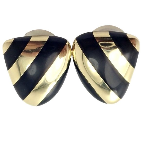 Tiffany & Co. Jewelry - Tiffany & Co Angela Cummings 18k Yellow Gold Inlaid Black Jade Earrings